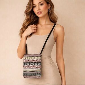 Boho Tribal Patterned Crossbody Bag Ethnic Woven Festival Travel Purse Small